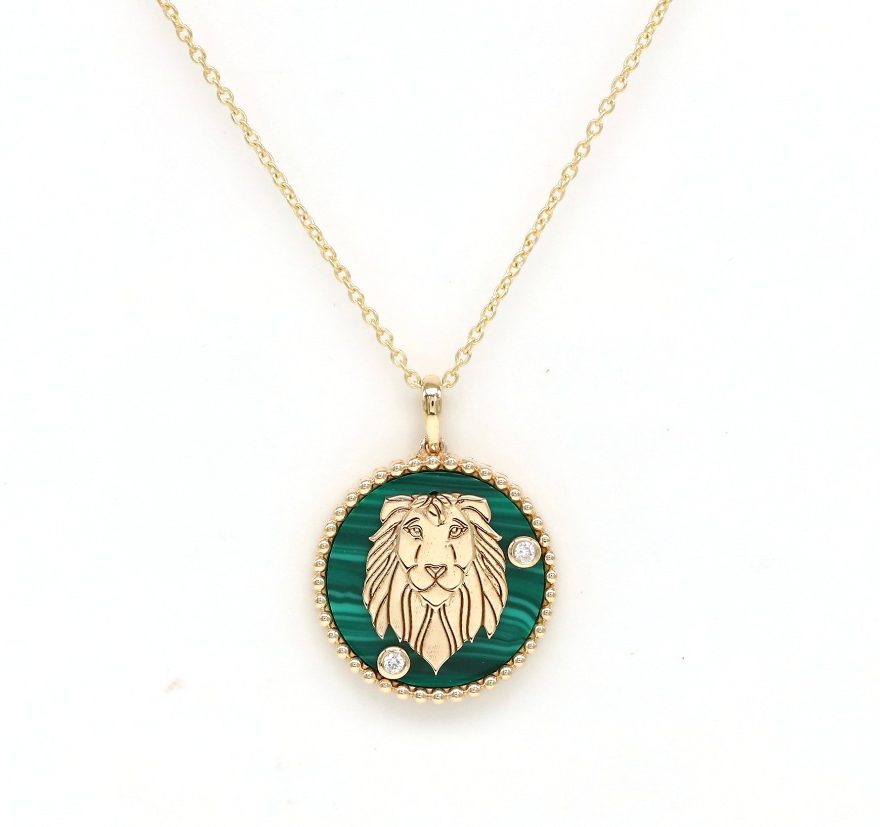 14K Gold Malachite & Diamond Leo Horoscope Medallion Medallion ALP-225Y-LEO.ML  - Abtin & Co.