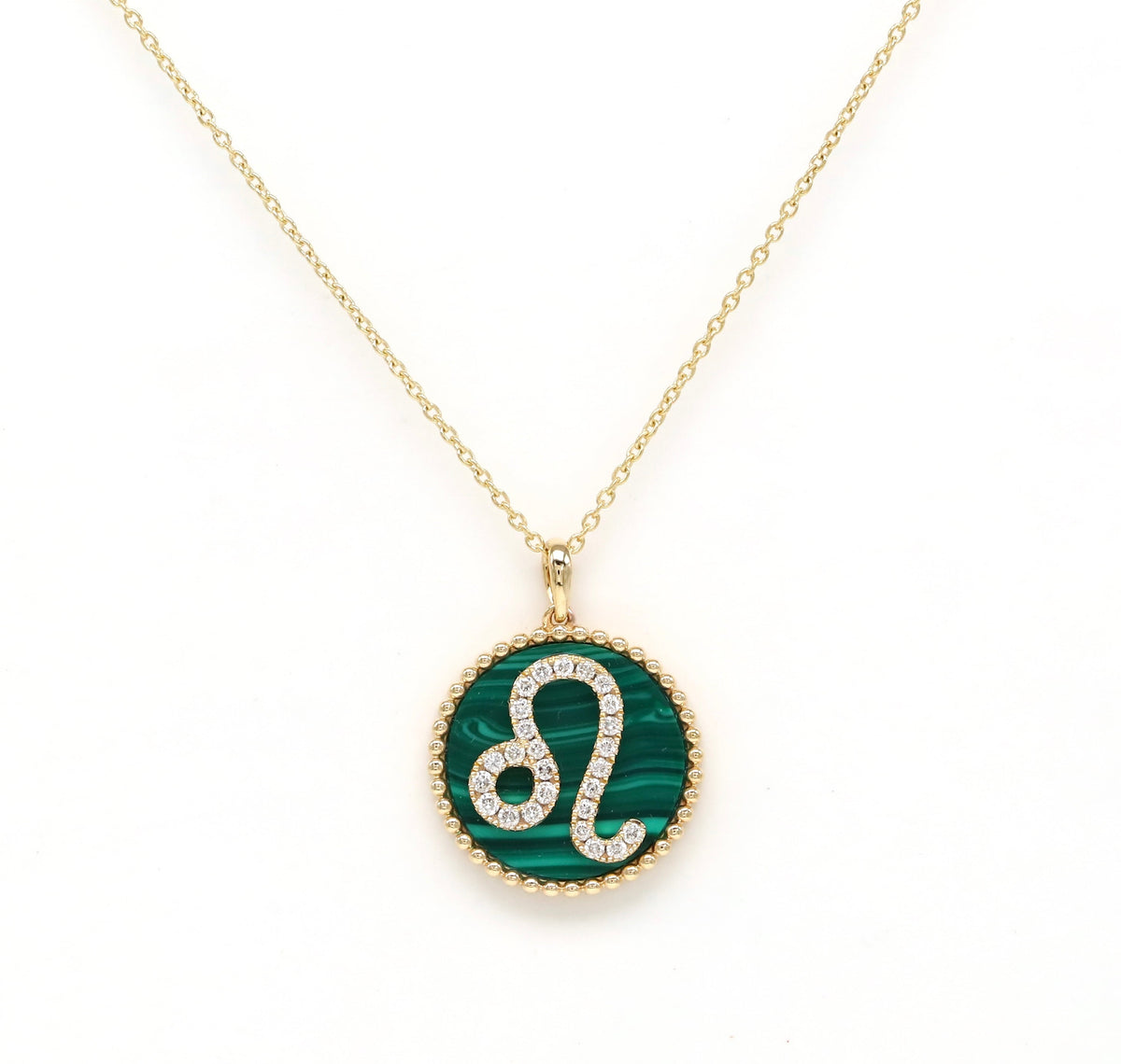 14K Gold Malachite & Diamond Leo Zodiac Medallion Medallion ALP-227Y-LEO.ML  - Abtin & Co.