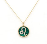 14K Gold Malachite & Diamond Leo Zodiac Medallion Medallion ALP-227Y-LEO.ML  - Abtin & Co.
