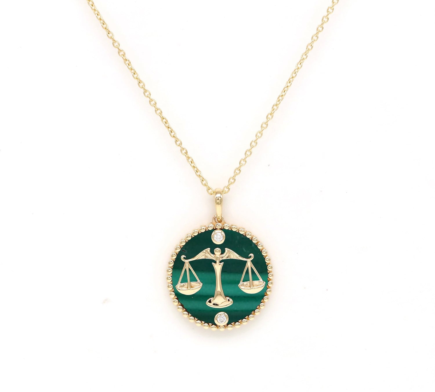 14K Gold Malachite & Diamond Libra Horoscope Medallion Medallion ALP-225Y-LIB.ML  - Abtin & Co.