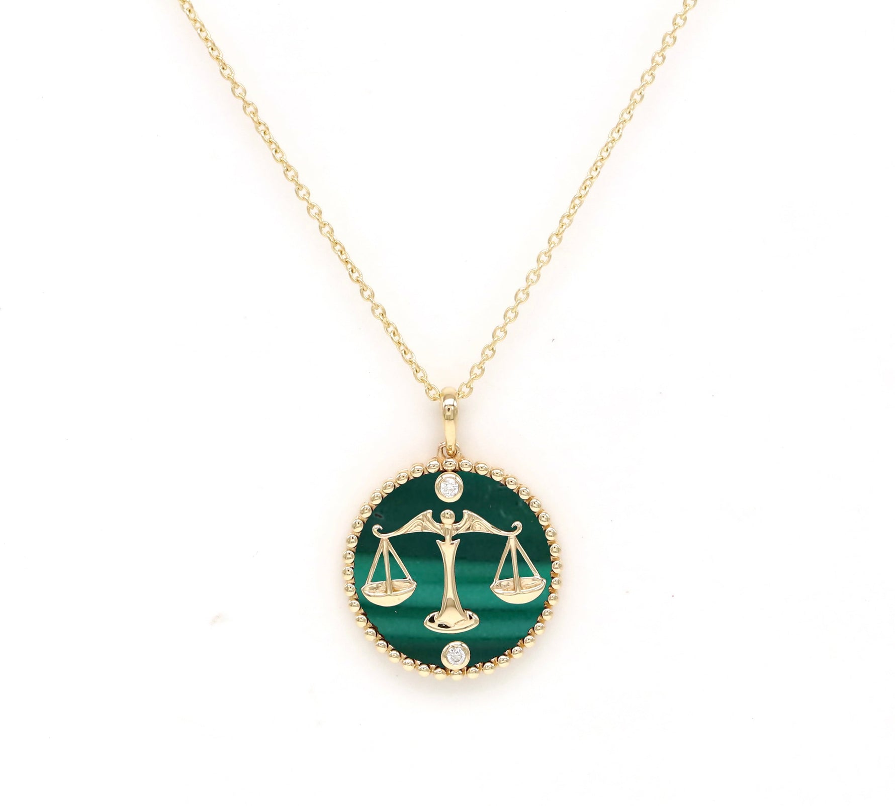 14K Gold Malachite & Diamond Libra Horoscope Medallion Medallion ALP-225Y-LIB.ML  - Abtin & Co.