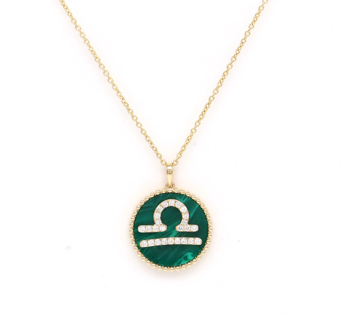 14K Gold Malachite & Diamond Libra Zodiac Medallion Medallion ALP-227Y-LIB.ML  - Abtin & Co.