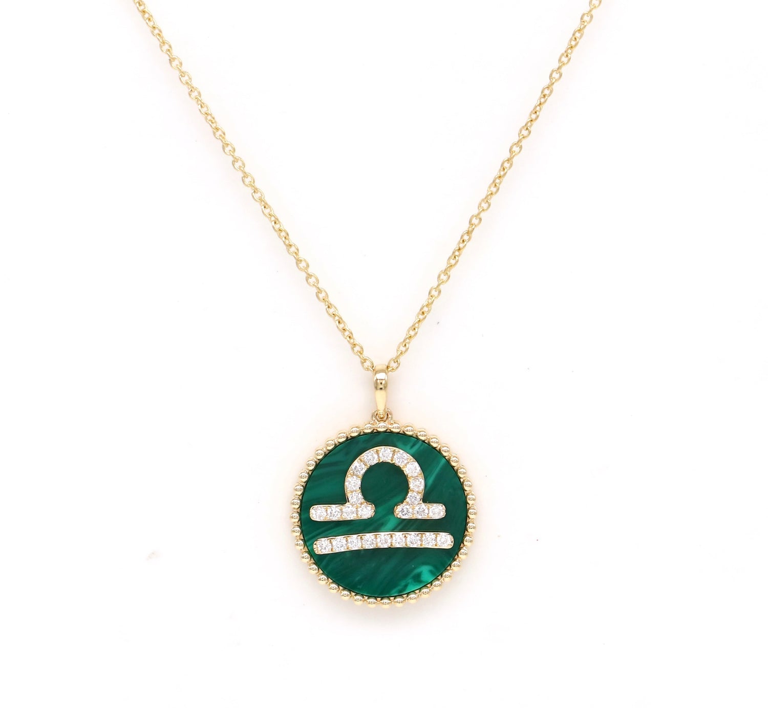 14K Gold Malachite & Diamond Libra Zodiac Medallion Medallion ALP-227Y-LIB.ML  - Abtin & Co.