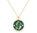 14K Gold Malachite & Diamond Pisces Horoscope Medallion Medallion ALP-225Y-PIS.ML  - Abtin & Co.