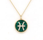 14K Gold Malachite & Diamond Pisces Zodiac Medallion Medallion ALP-227Y-PIS.ML  - Abtin & Co.