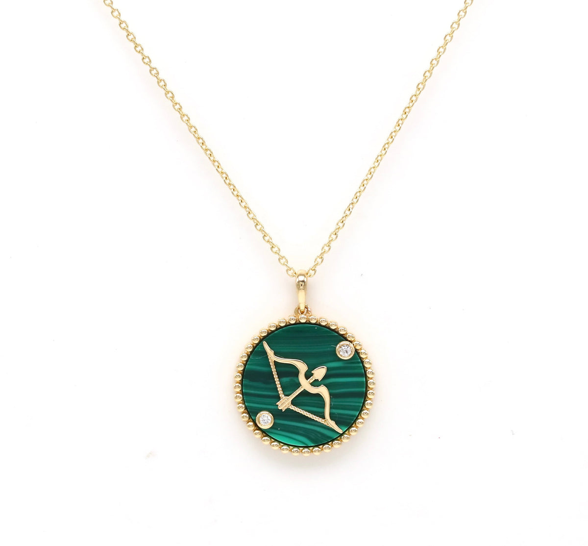 14K Gold Malachite & Diamond Sagittarius Horoscope Medallion Medallion ALP-225Y-SAG.ML  - Abtin & Co.