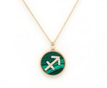 14K Gold Malachite & Diamond Sagittarius Zodiac Medallion Medallion ALP-227Y-SAG.ML  - Abtin & Co.