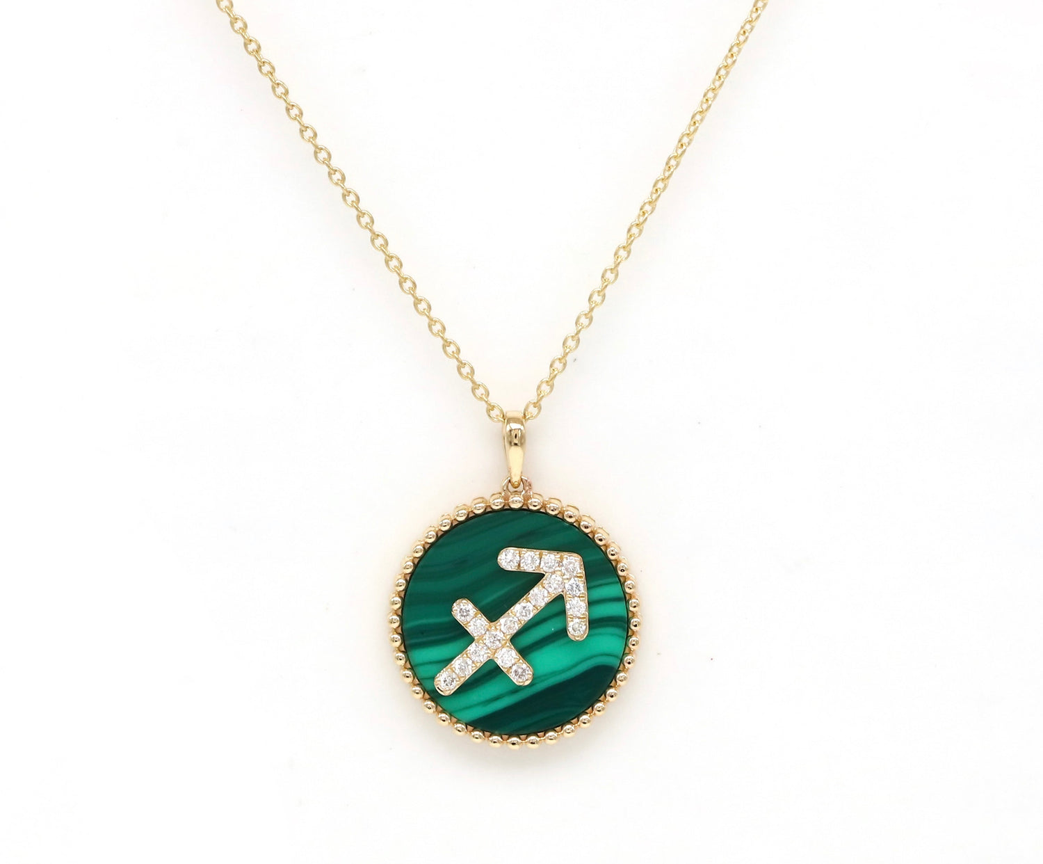14K Gold Malachite & Diamond Sagittarius Zodiac Medallion Medallion ALP-227Y-SAG.ML  - Abtin & Co.