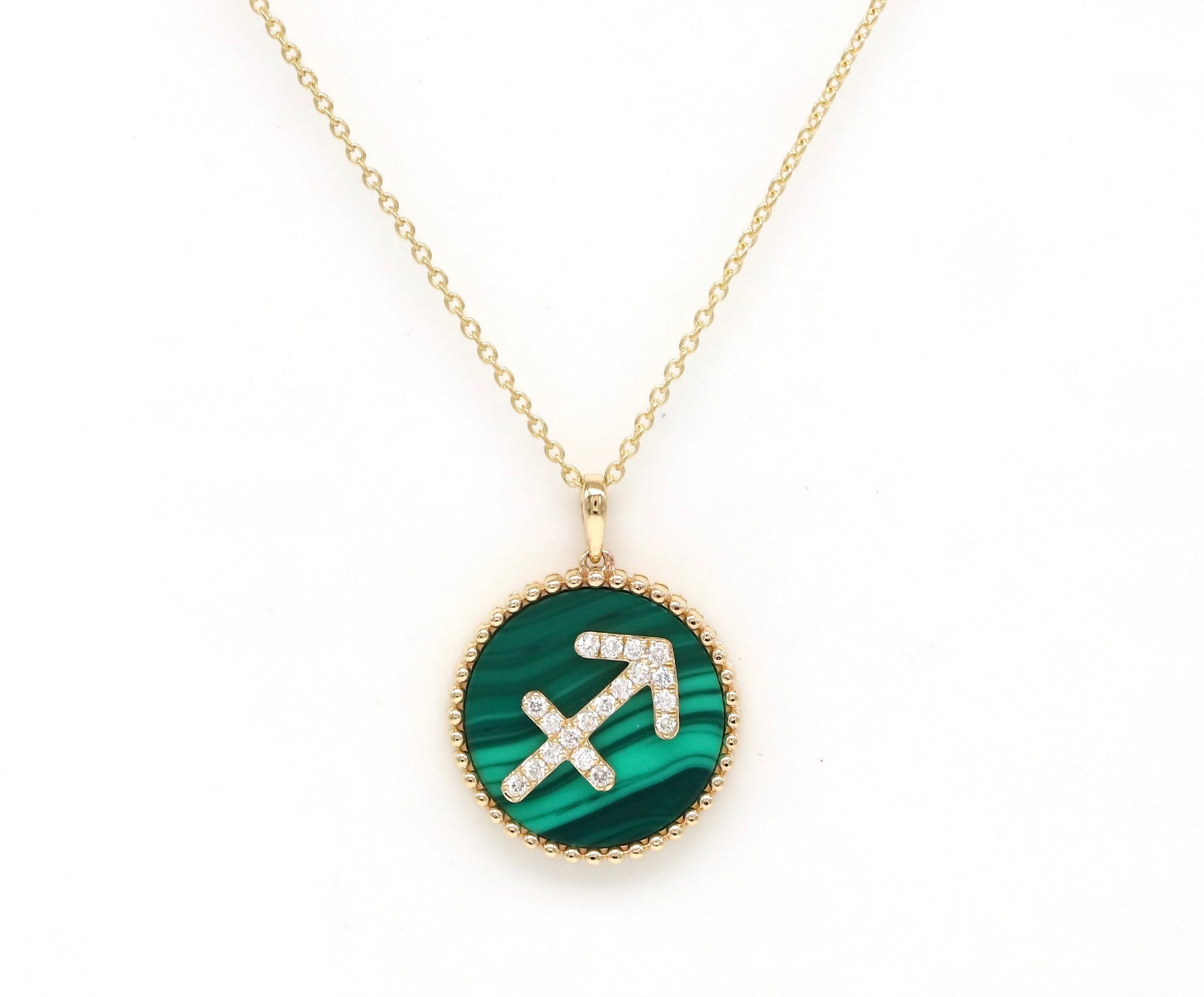 14K Gold Malachite & Diamond Sagittarius Zodiac Medallion Medallion ALP-227Y-SAG.ML  - Abtin & Co.