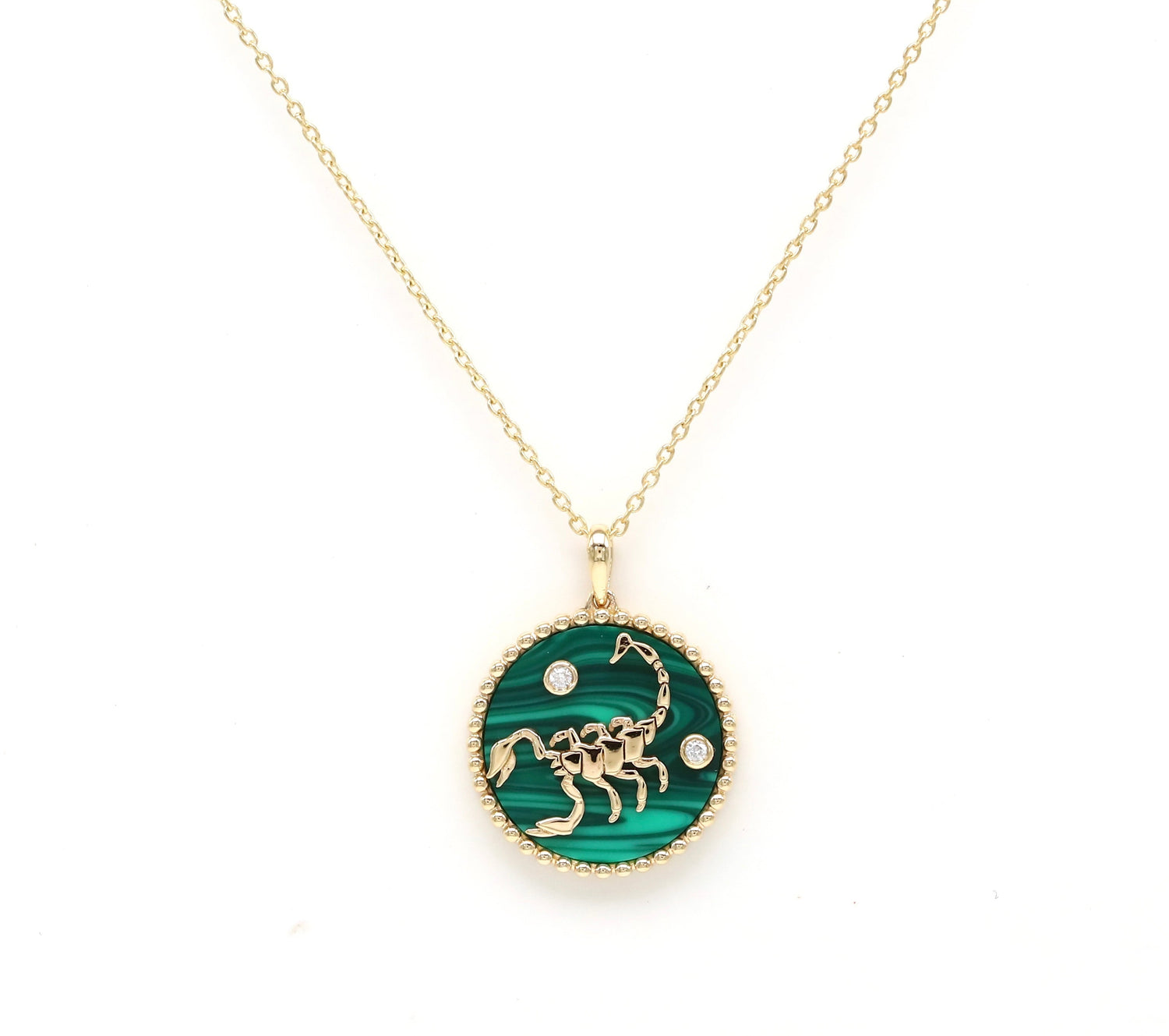 14K Gold Malachite & Diamond Scorpio Horoscope Medallion Medallion ALP-225Y-SCO.ML  - Abtin & Co.