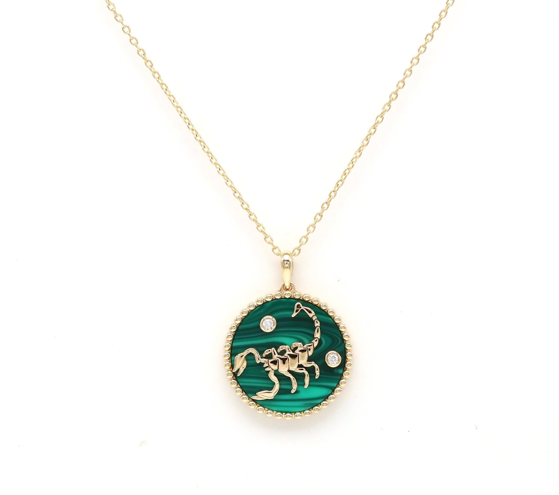 14K Gold Malachite & Diamond Scorpio Horoscope Medallion Medallion ALP-225Y-SCO.ML  - Abtin & Co.