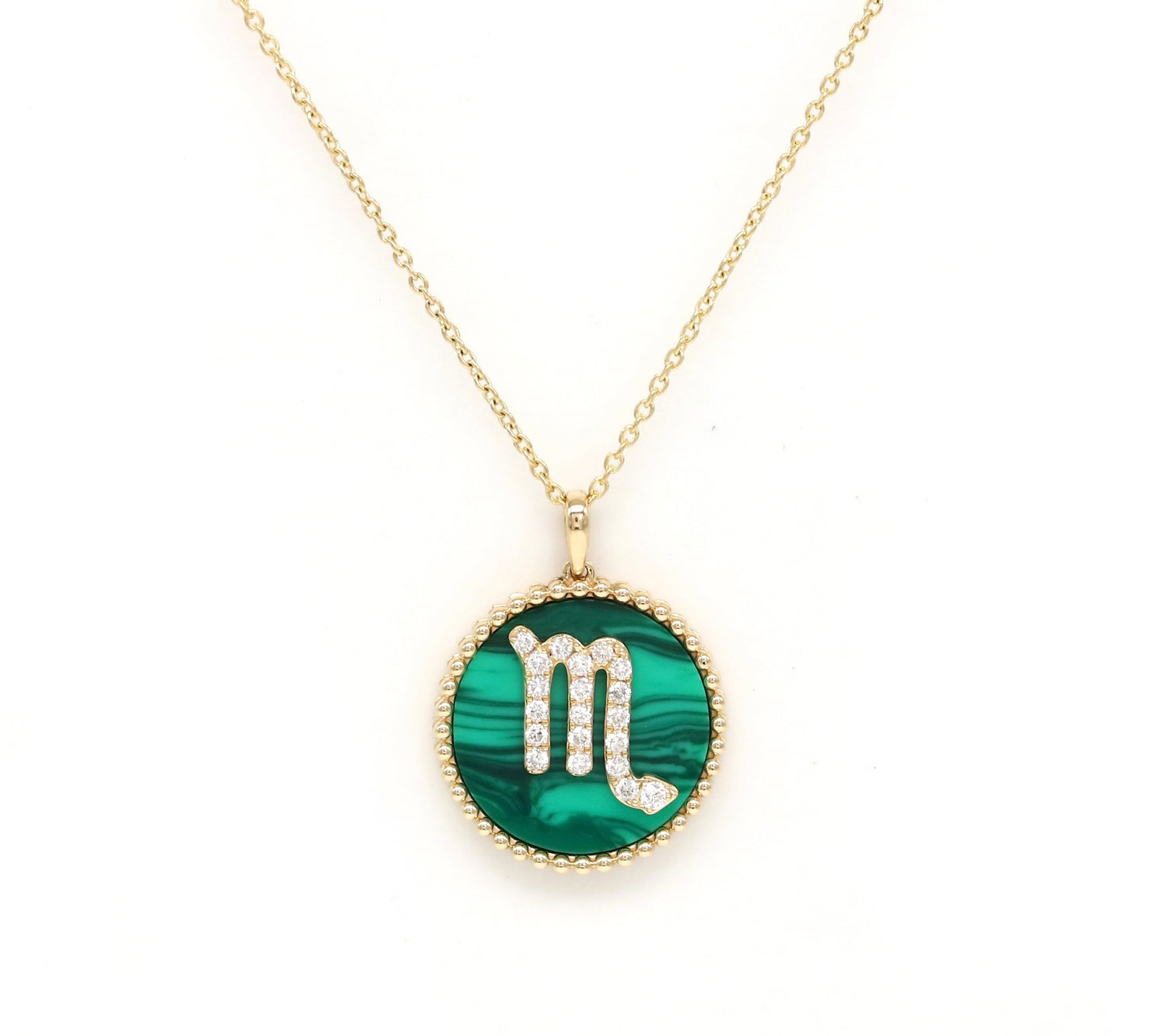 14K Gold Malachite & Diamond Scorpio Zodiac Medallion Medallion ALP-227Y-SCO.ML  - Abtin & Co.