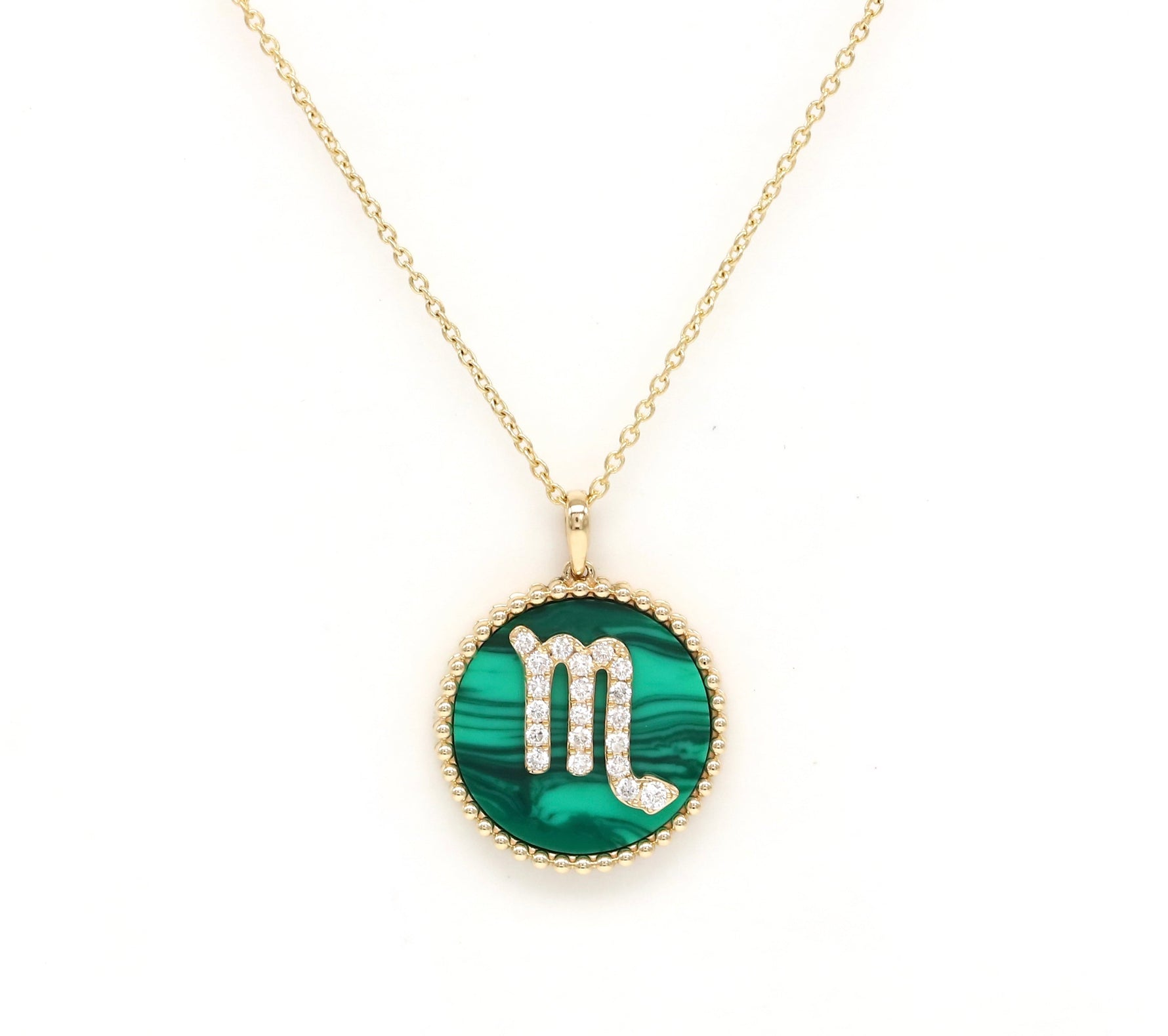 14K Gold Malachite & Diamond Scorpio Zodiac Medallion Medallion ALP-227Y-SCO.ML  - Abtin & Co.