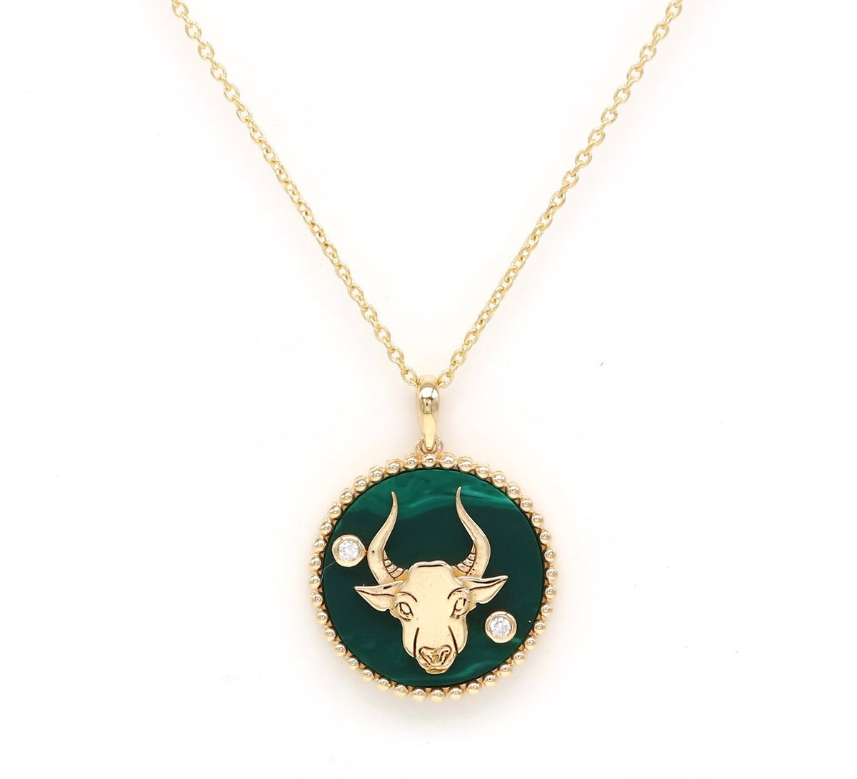 14K Gold Malachite & Diamond Taurus Horoscope Medallion Medallion ALP-226Y-TAU.ML  - Abtin & Co.