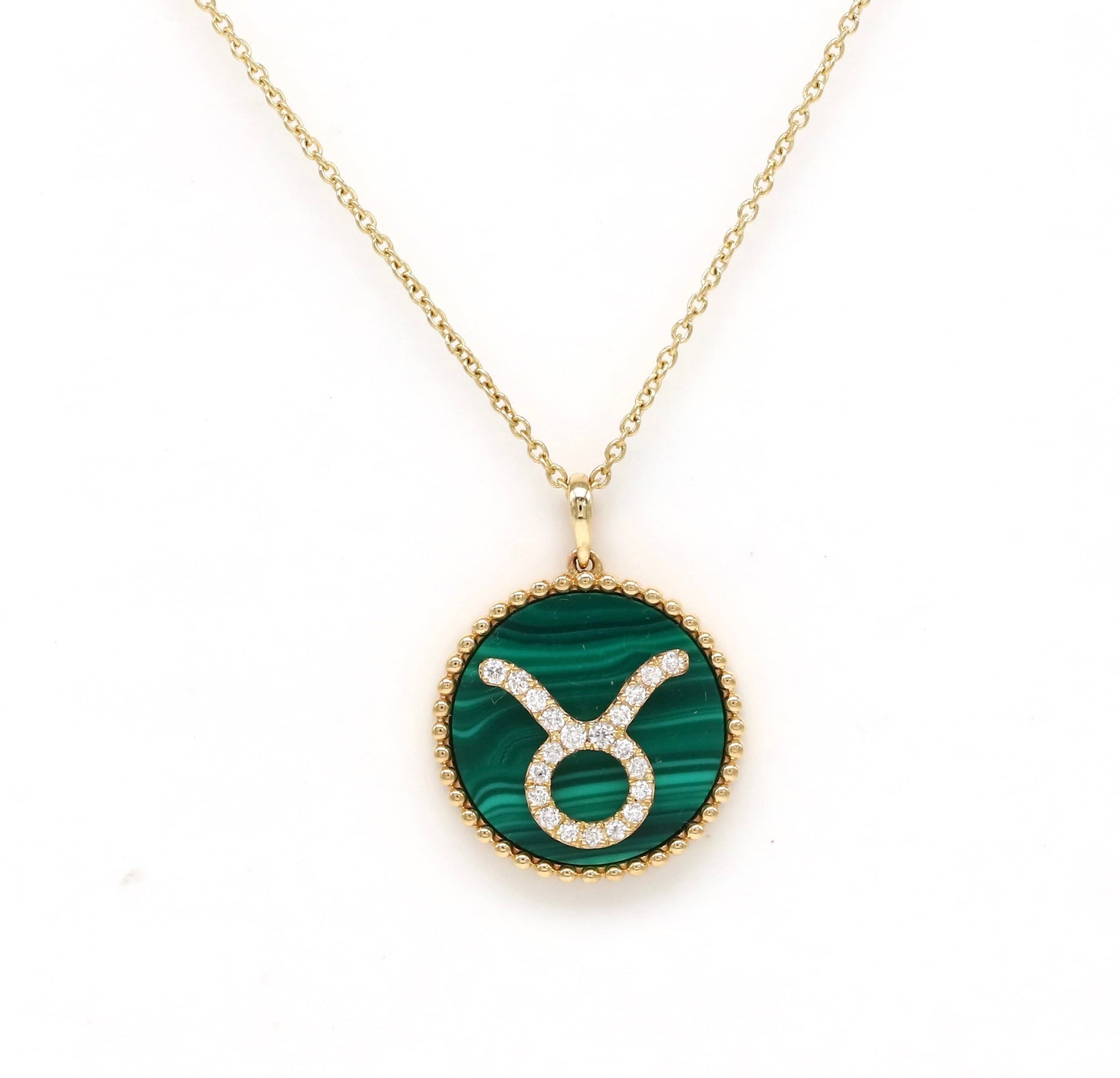 14K Gold Malachite & Diamond Taurus Zodiac Medallion Medallion ALP-227Y-TAU.ML  - Abtin & Co.