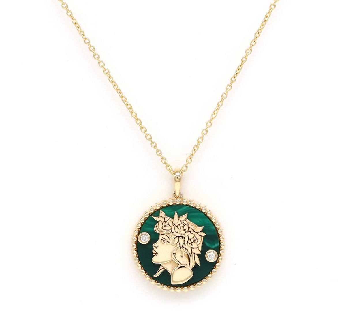 14K Gold Malachite & Diamond Virgo Horoscope Medallion Medallion ALP-225Y-VIR.ML  - Abtin & Co.