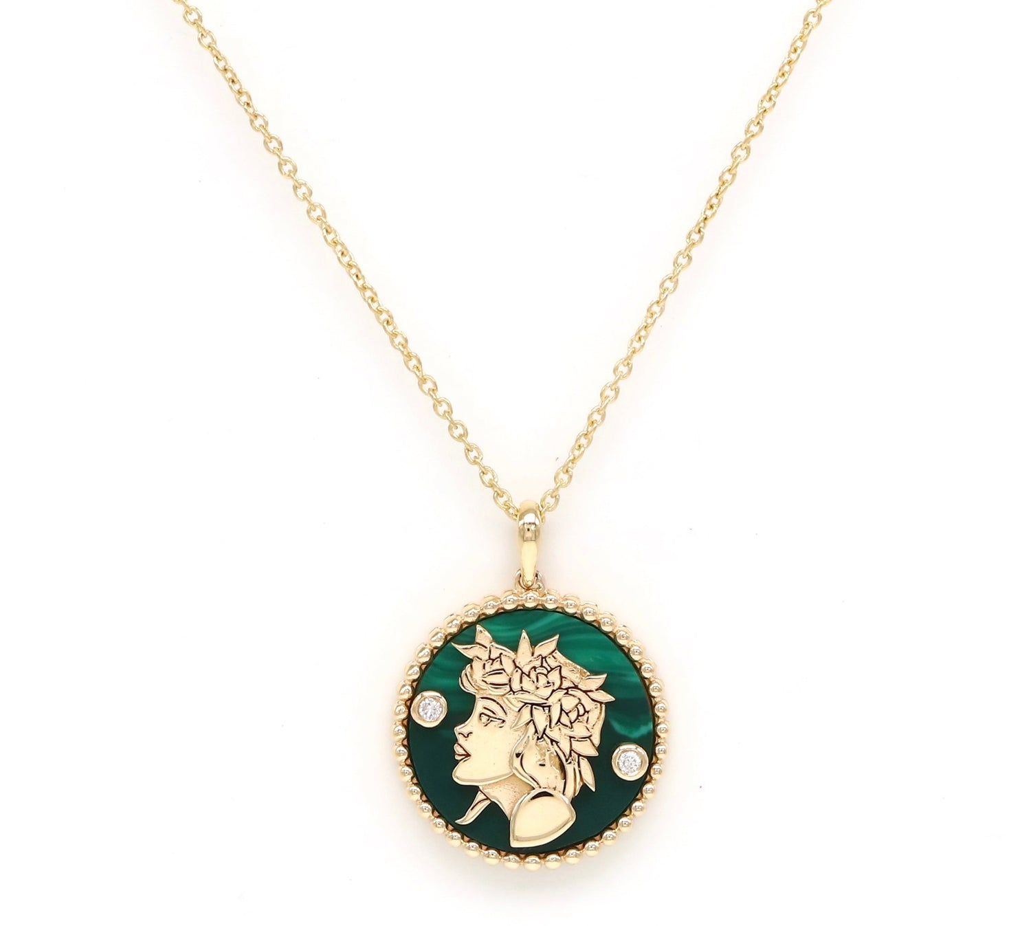 14K Gold Malachite & Diamond Virgo Horoscope Medallion Medallion ALP-225Y-VIR.ML  - Abtin & Co.