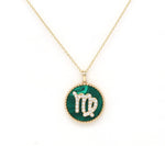 14K Gold Malachite & Diamond Virgo Zodiac Medallion Medallion ALP-227Y-VIR.ML  - Abtin & Co.