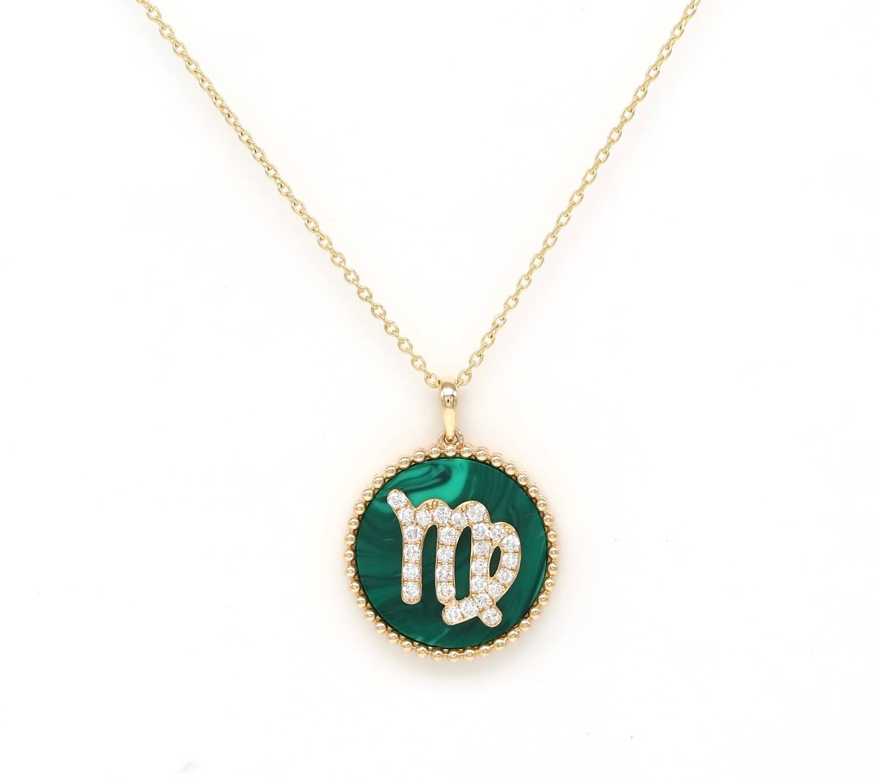 14K Gold Malachite & Diamond Virgo Zodiac Medallion Medallion ALP-227Y-VIR.ML  - Abtin & Co.