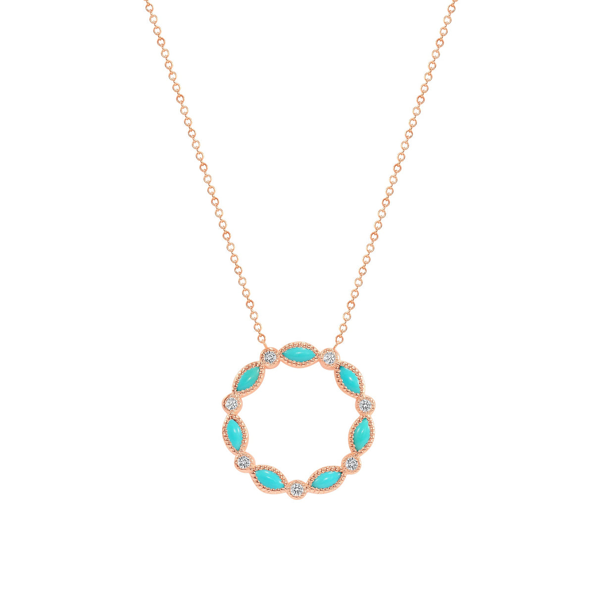 14K Gold Marquise Turquoise & Diamond Circle Pendant Pendant ABP-154-TQD-3  - Abtin & Co.