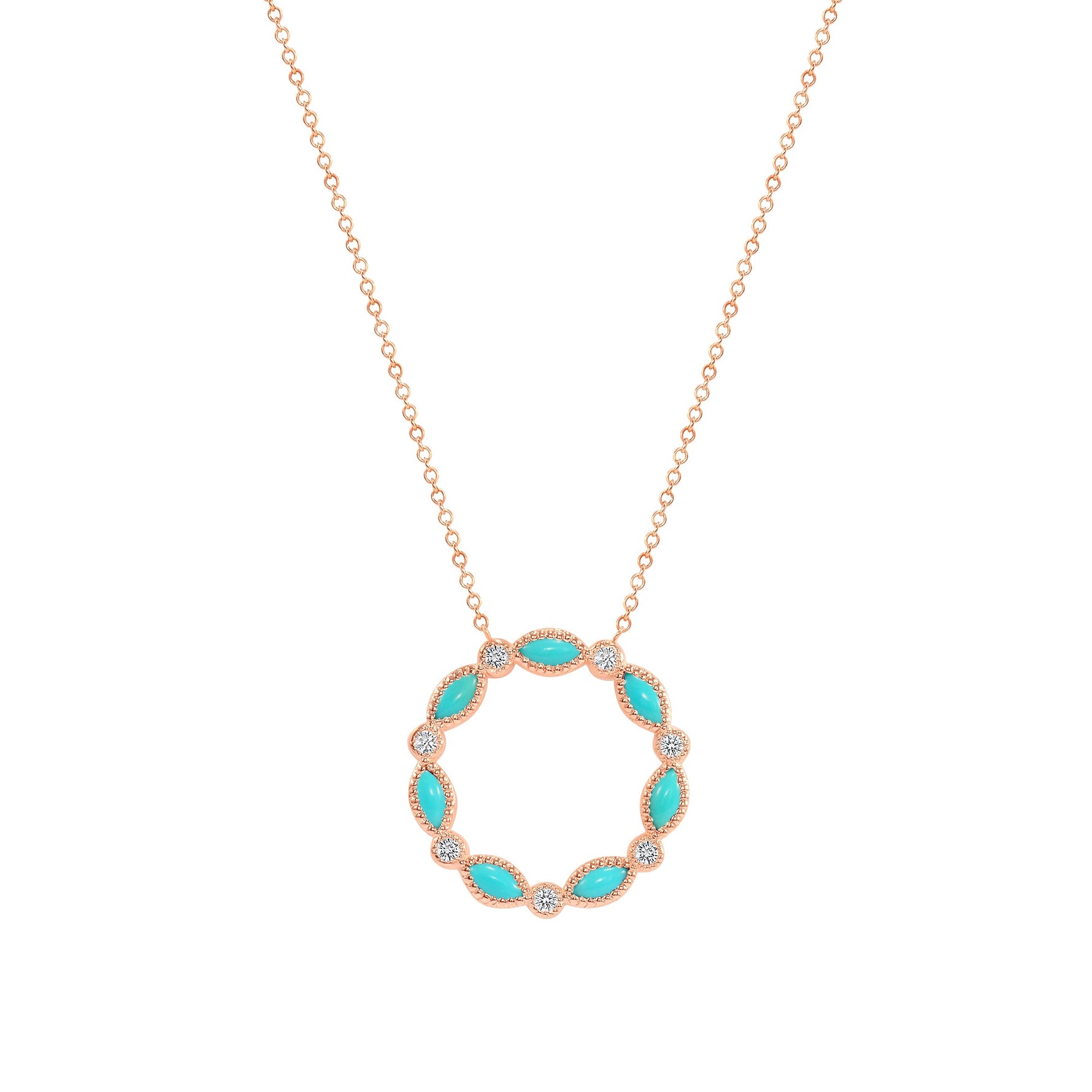 14K Gold Marquise Turquoise & Diamond Circle Pendant Pendant ABP-154-TQD-3  - Abtin & Co.