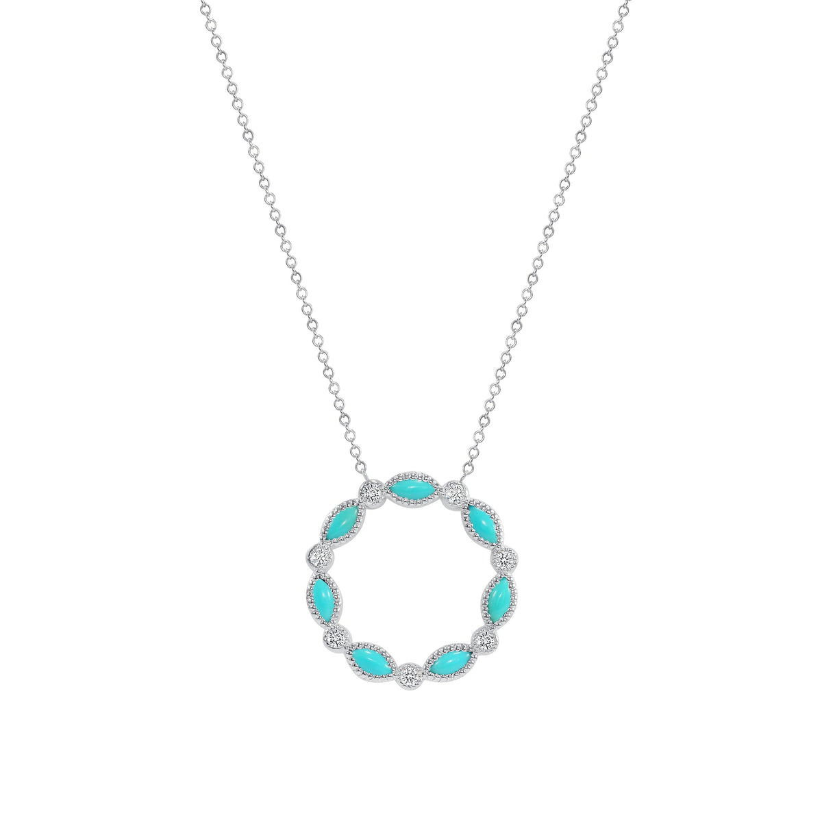 14K Gold Marquise Turquoise & Diamond Circle Pendant Pendant ABP-154-TQD-1  - Abtin & Co.
