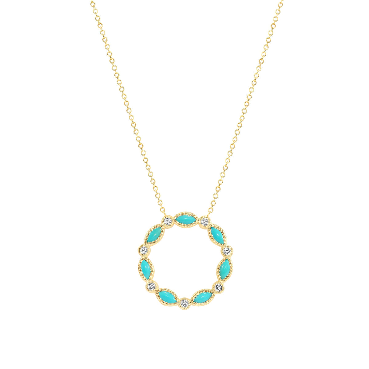 14K Gold Marquise Turquoise & Diamond Circle Pendant Pendant ABP-154-TQD-2  - Abtin & Co.