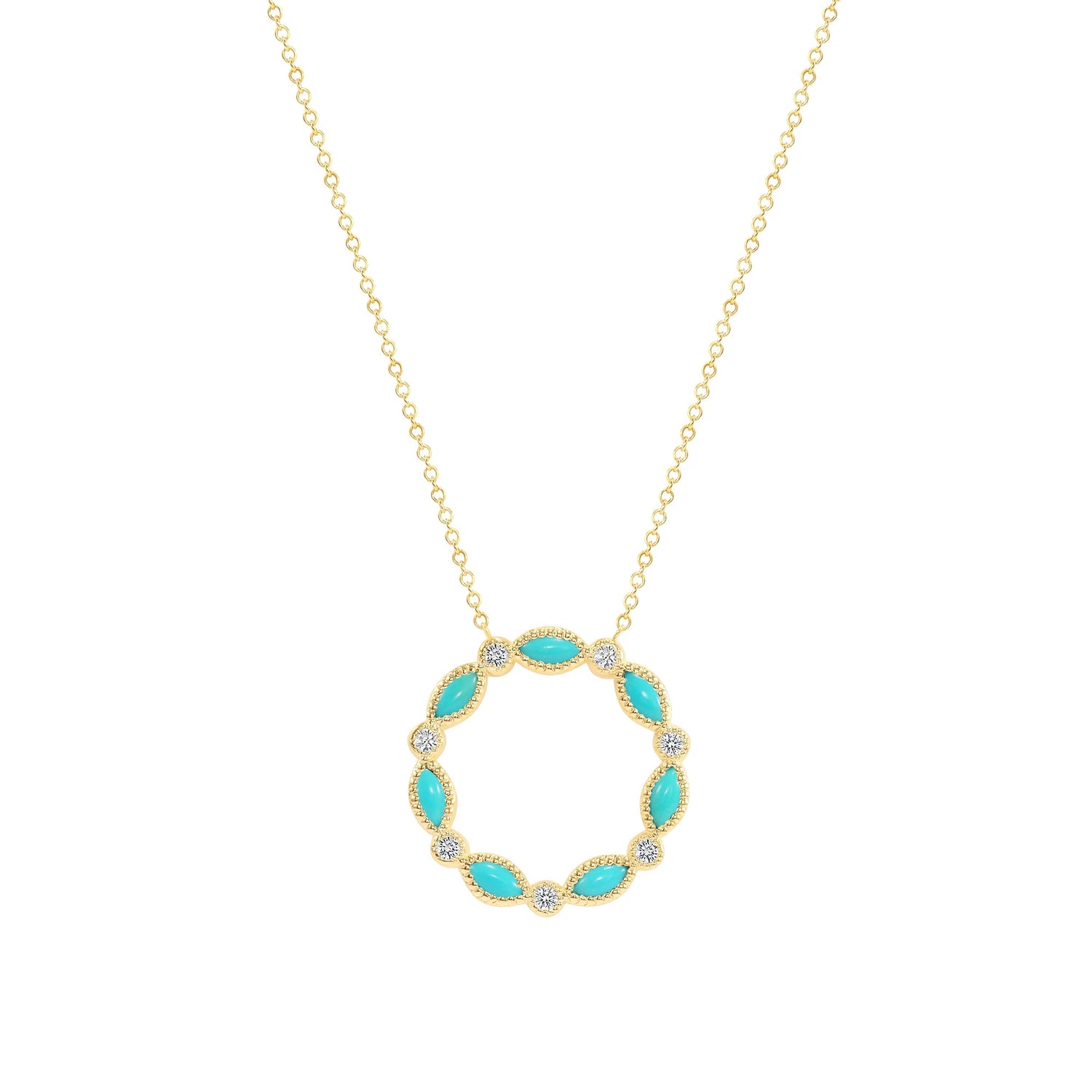 14K Gold Marquise Turquoise & Diamond Circle Pendant Pendant ABP-154-TQD-2  - Abtin & Co.