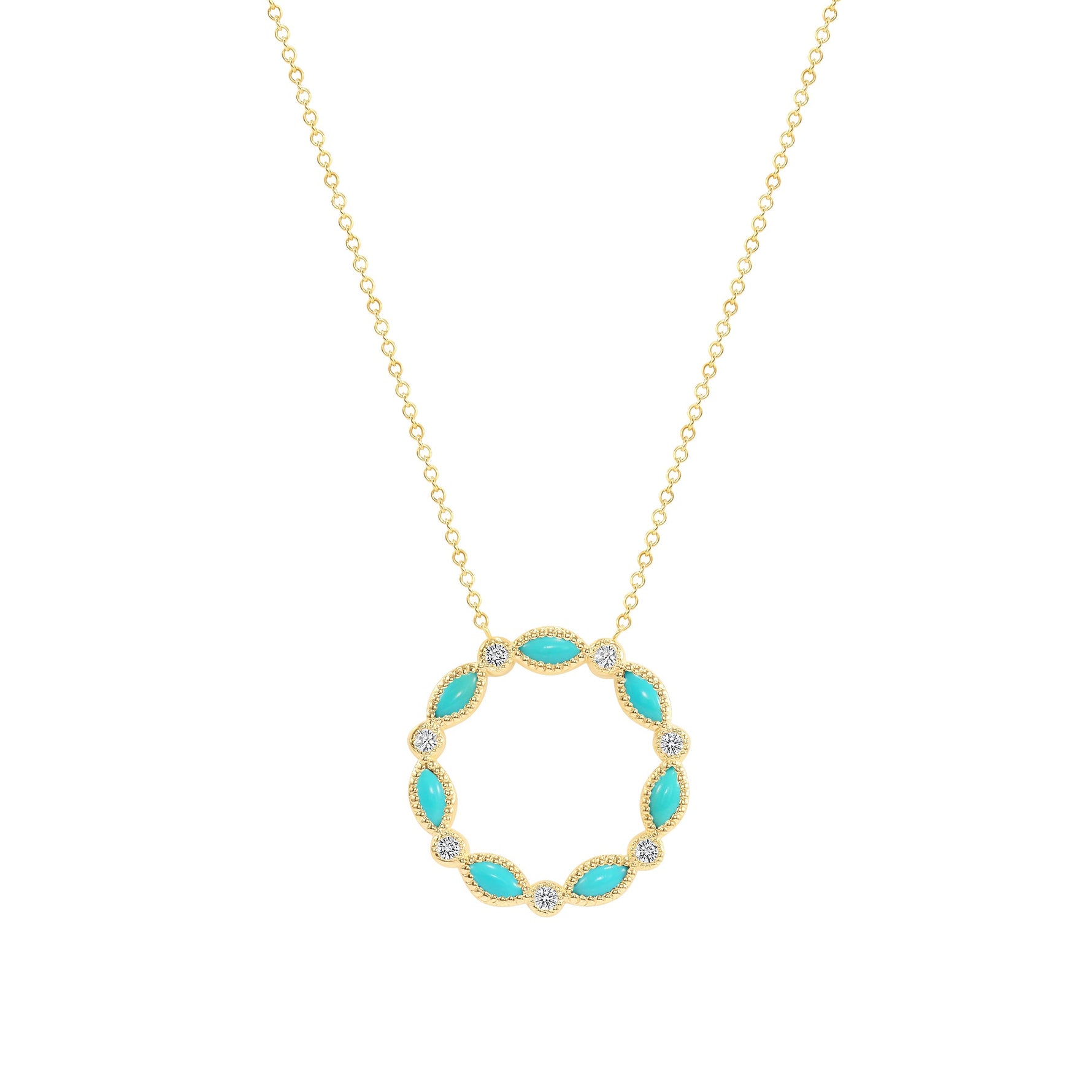 14K Gold Marquise Turquoise & Diamond Circle Pendant Pendant ABP-154-TQD-2  - Abtin & Co.