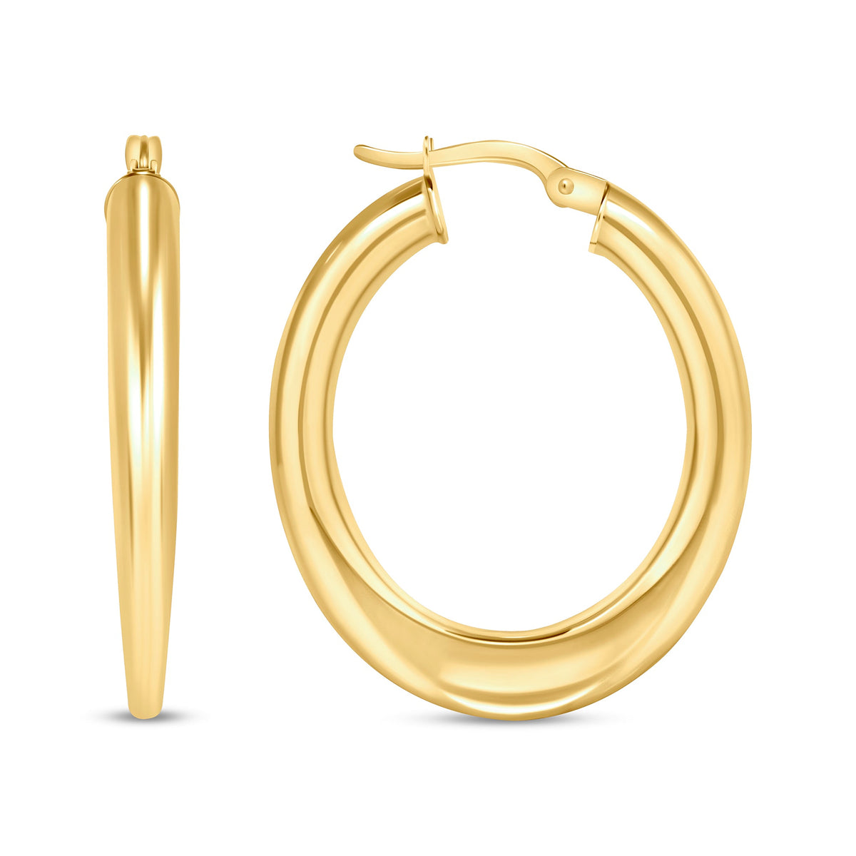 14K Gold Medium Tube Hoop Earrings Earring ABGE-110-G  - Abtin & Co.