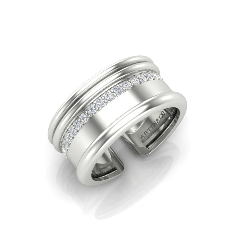 14K Gold Modern Open Cigar Diamond Ring Ring ABB-615-D-2  - Abtin & Co.