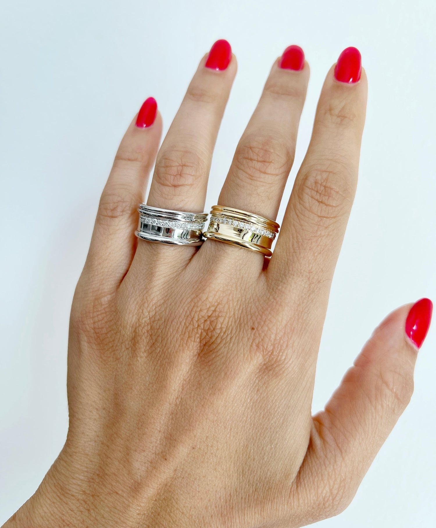 14K Gold Modern Open Cigar Diamond Ring Ring ABB-615-D-2  - Abtin & Co.