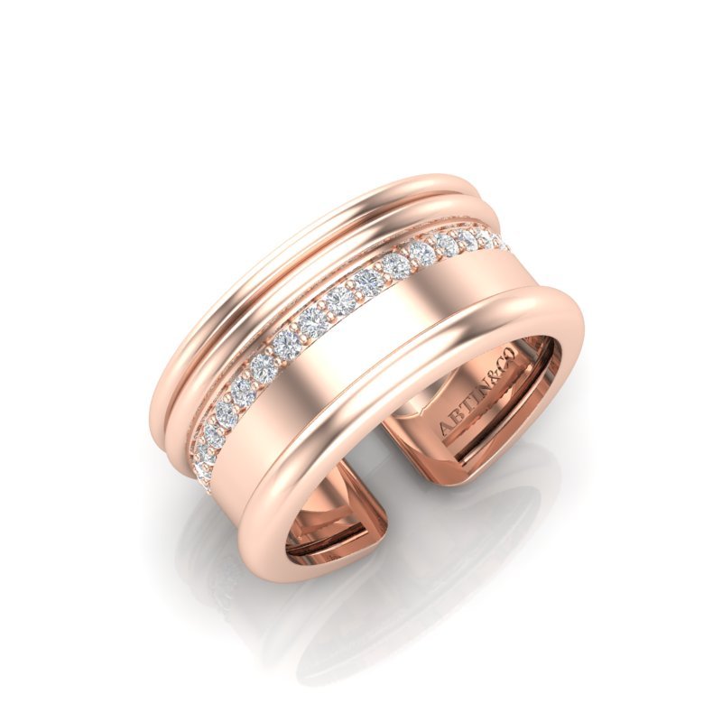 14K Gold Modern Open Cigar Diamond Ring Ring ABB-615-D-3  - Abtin & Co.
