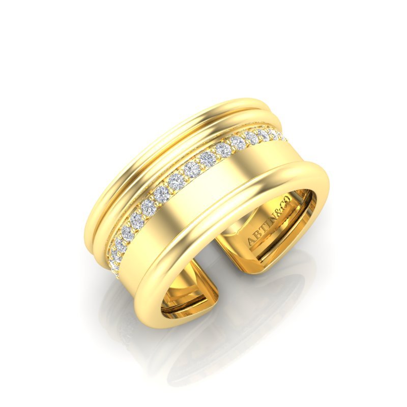 14K Gold Modern Open Cigar Diamond Ring Ring ABB-615-D-2  - Abtin & Co.