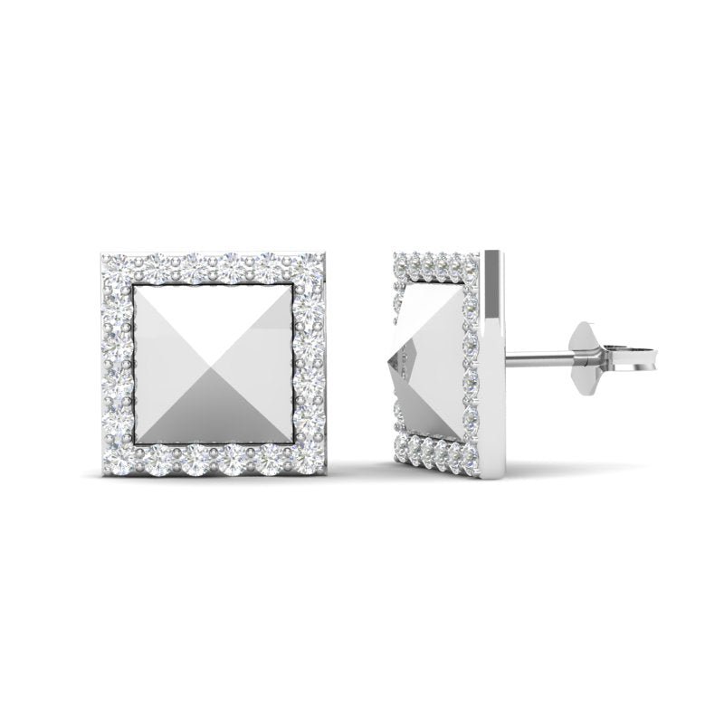 14K Gold Modern Square Pyramid Matt Finishing Studs Diamond Earring Earring ABE-123Y-D  - Abtin & Co.
