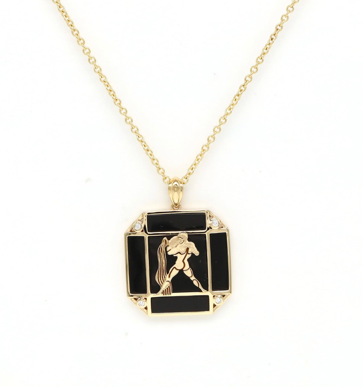 14K Gold Onyx & Diamond Aquarius Horoscope Square Pendant Necklace Pendant ALP-226Y-AQU.LP  - Abtin & Co.