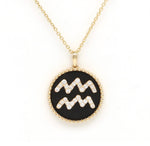 14K Gold Onyx & Diamond Aquarius Zodiac Medallion Medallion   - Abtin & Co.