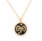 14K Gold Onyx & Diamond Aries Horoscope Medallion Medallion ALP-225Y-ARI.ON  - Abtin & Co.