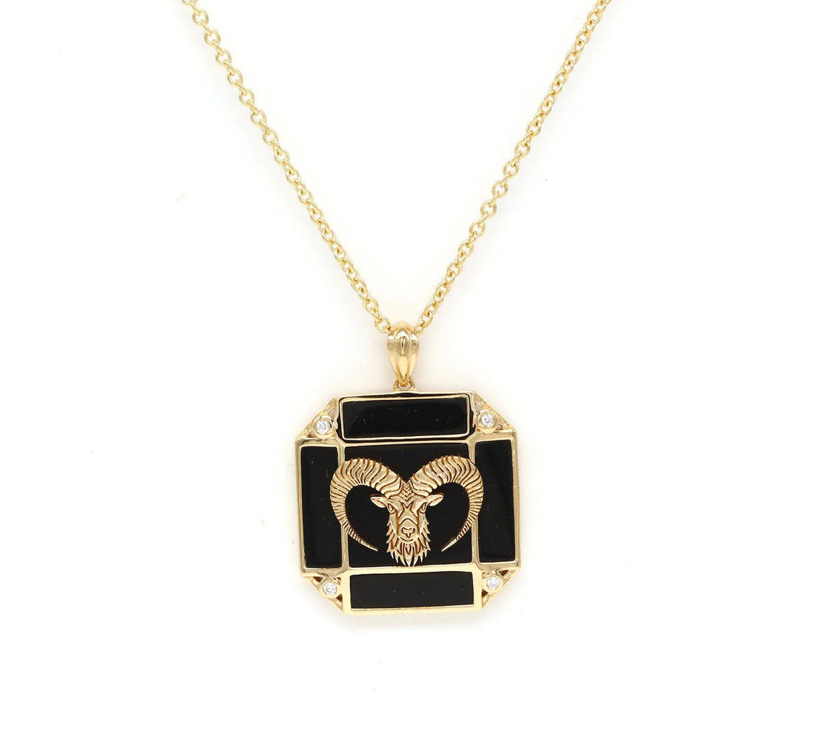 14K Gold Onyx & Diamond Aries Horoscope Square Pendant Necklace Pendant ALP-226Y-ARI.LP  - Abtin & Co.