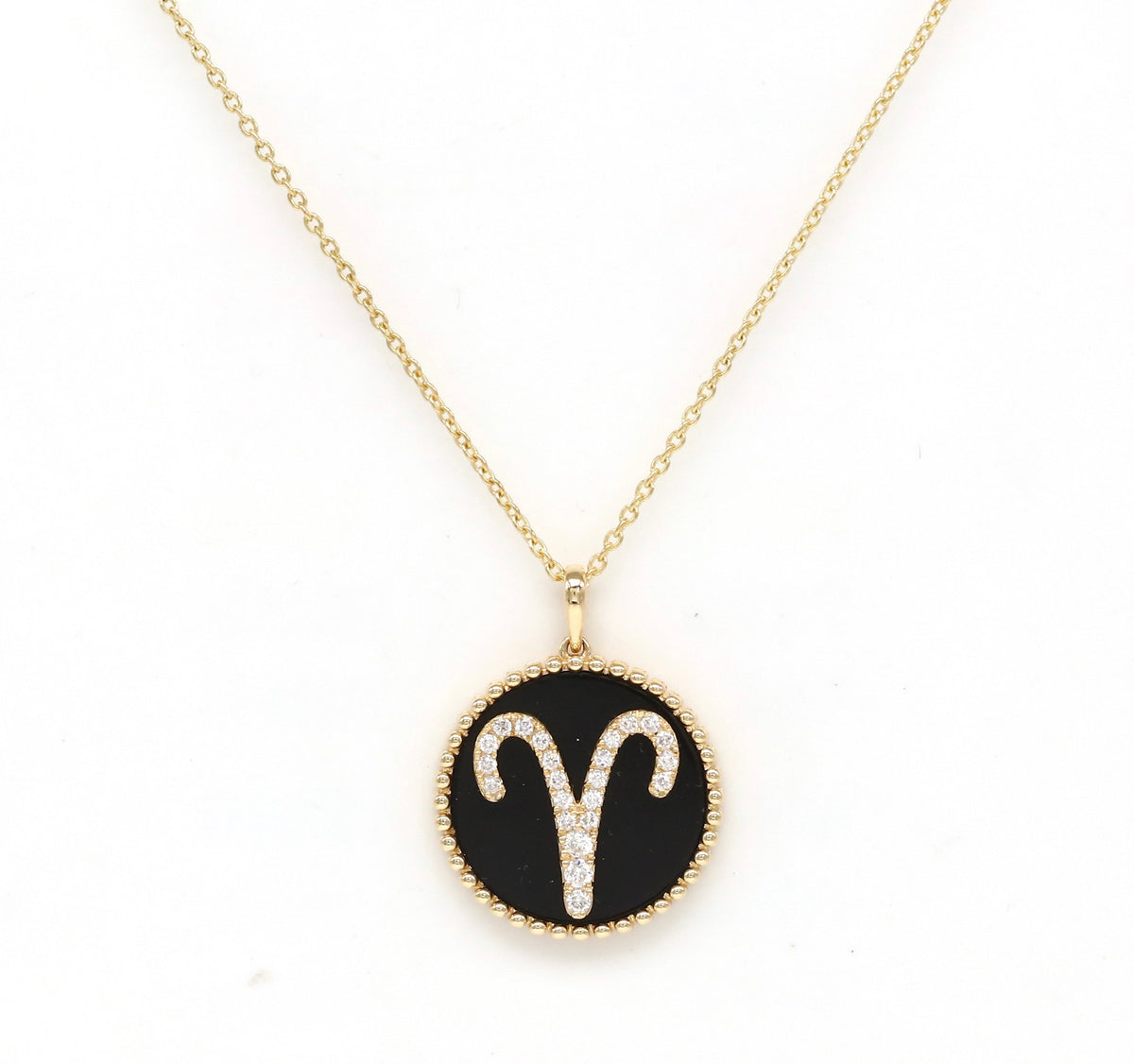 14K Gold Onyx & Diamond Aries Zodiac Medallion Medallion ALP-227Y-ARI-ON  - Abtin & Co.