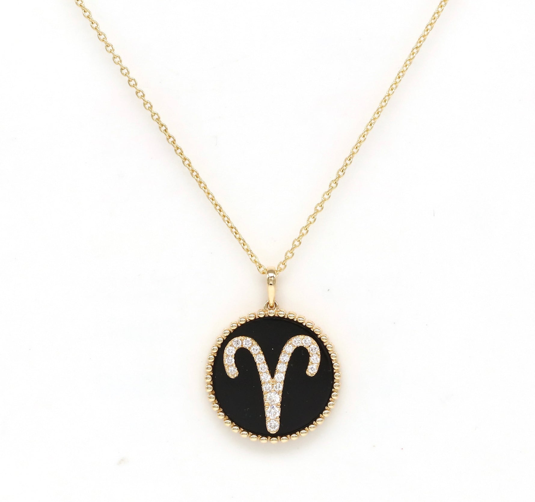 14K Gold Onyx & Diamond Aries Zodiac Medallion Medallion ALP-227Y-ARI-ON  - Abtin & Co.