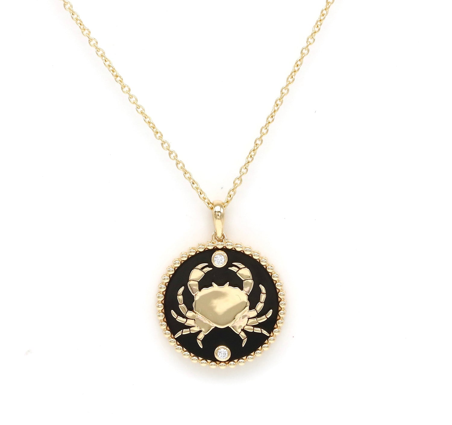 14K Gold Onyx & Diamond Cancer Horoscope Medallion Medallion ALP-225Y-CAN.ON  - Abtin & Co.