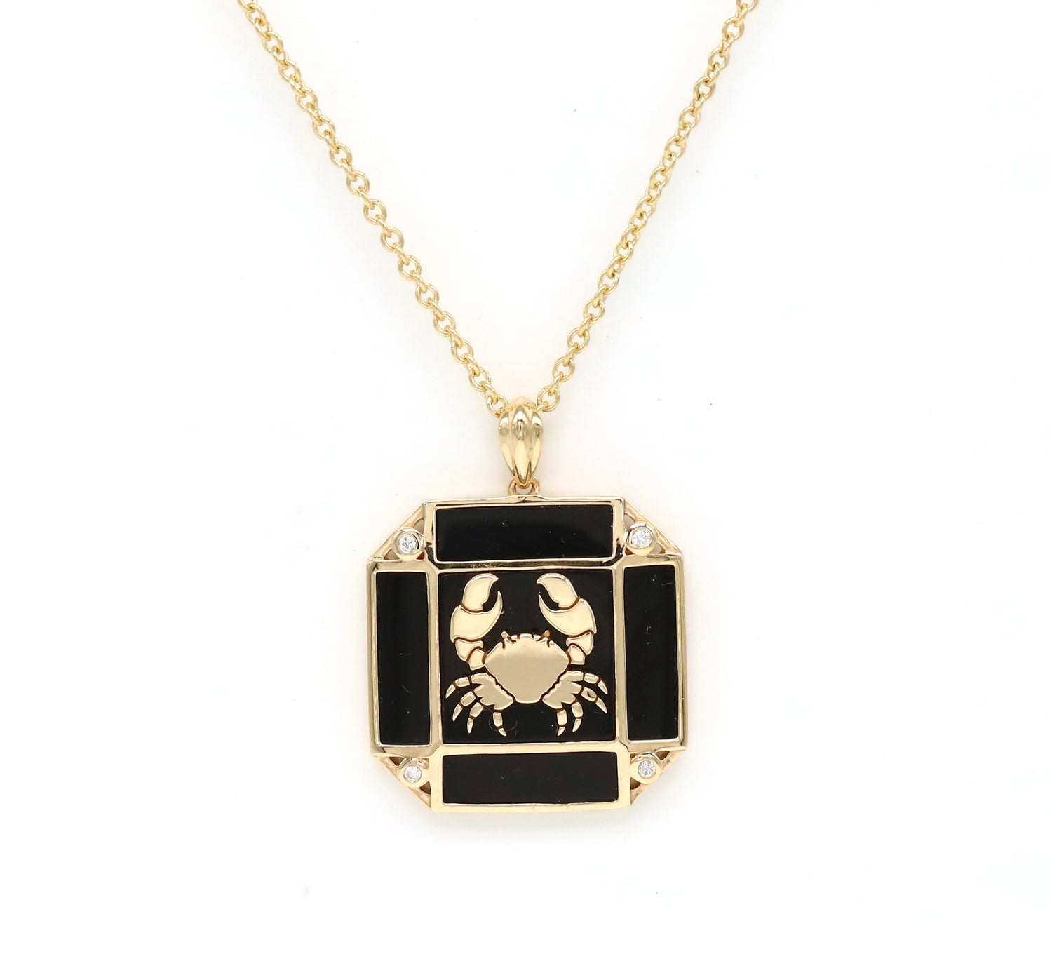 14K Gold Onyx & Diamond Cancer Horoscope Square Pendant Necklace Pendant ALP-226Y-CAN.ON  - Abtin & Co.