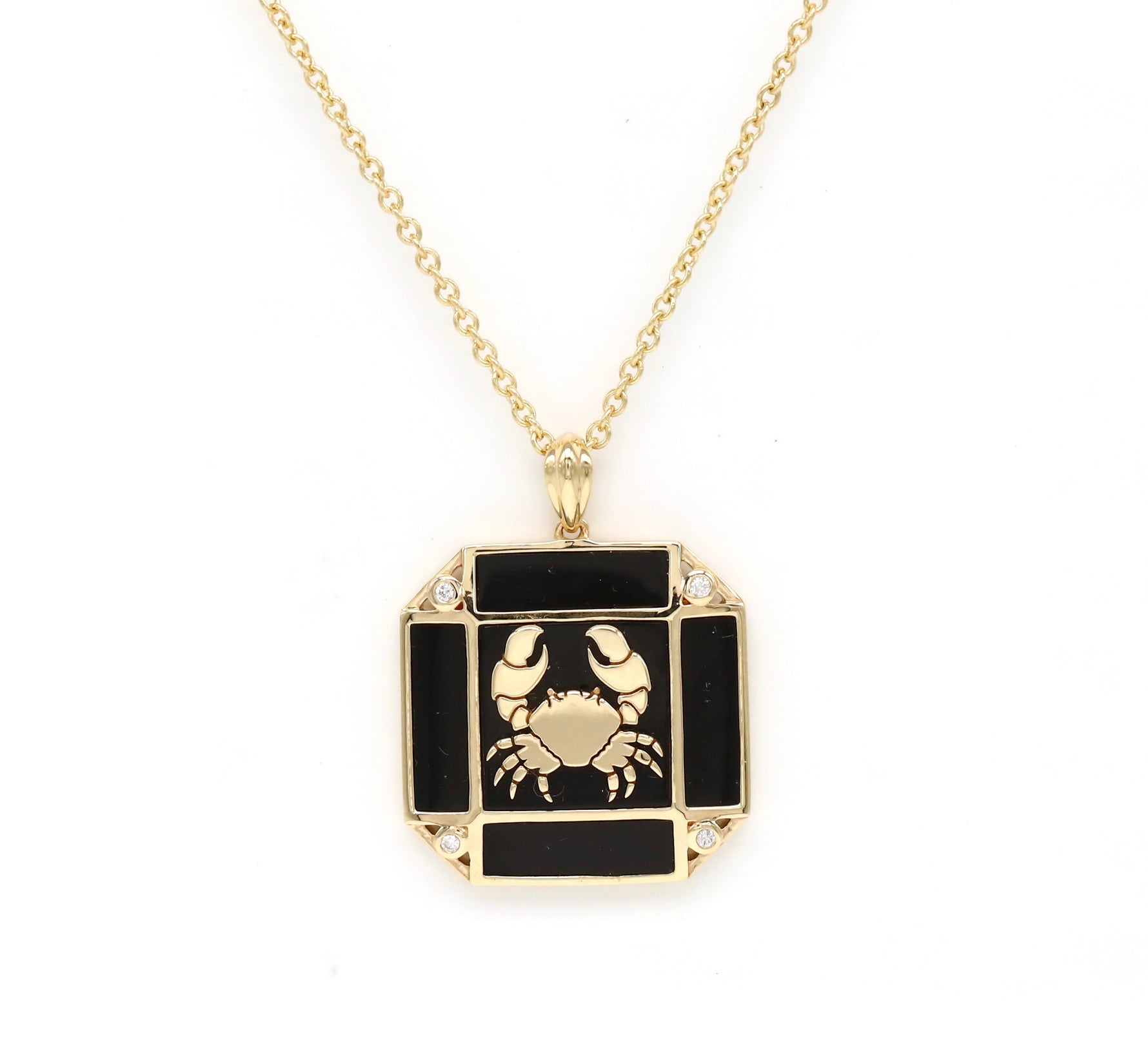 14K Gold Onyx & Diamond Cancer Horoscope Square Pendant Necklace Pendant ALP-226Y-CAN.ON  - Abtin & Co.