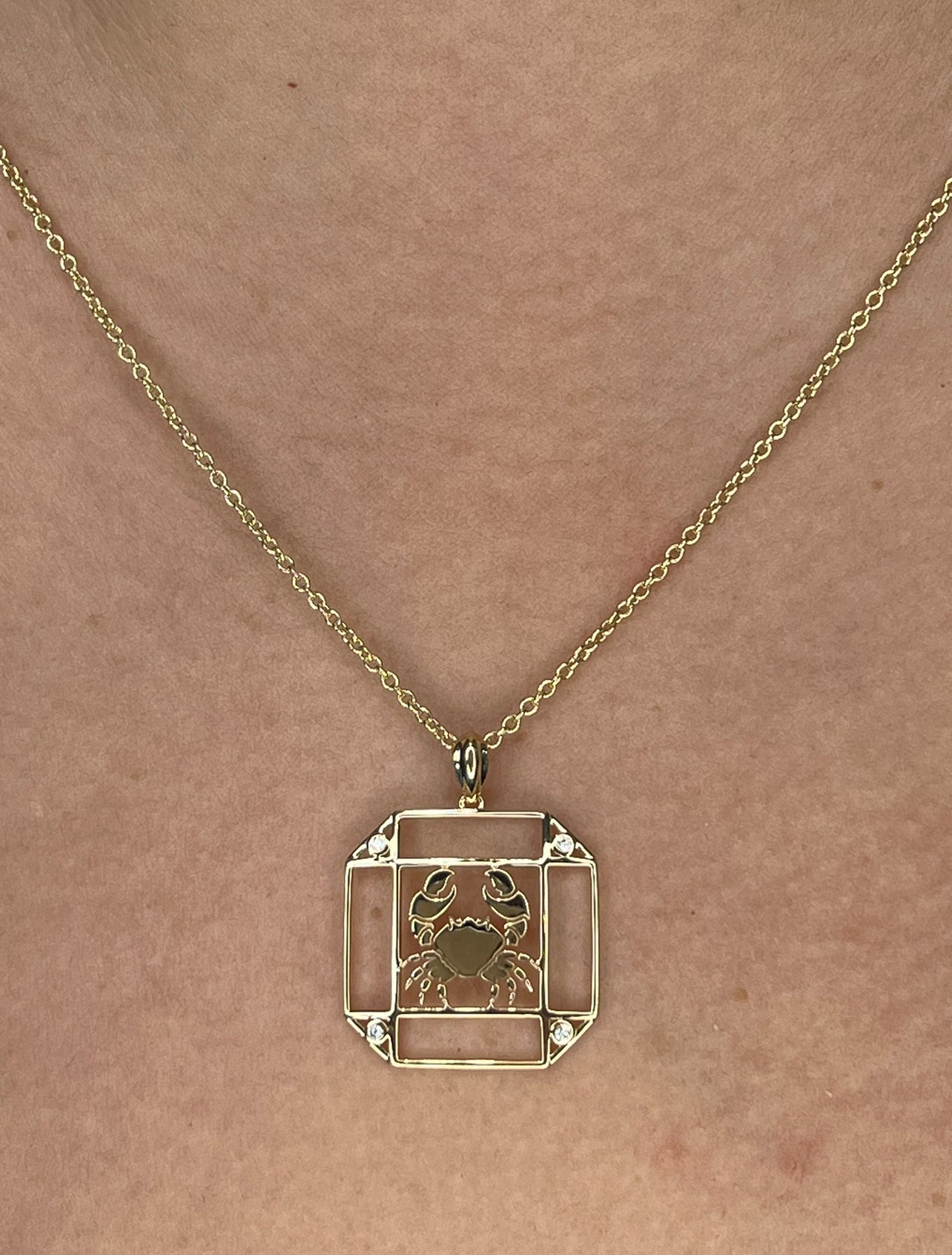 14K Gold Onyx & Diamond Cancer Horoscope Square Pendant Necklace Pendant ALP-226Y-CAN.ON  - Abtin & Co.