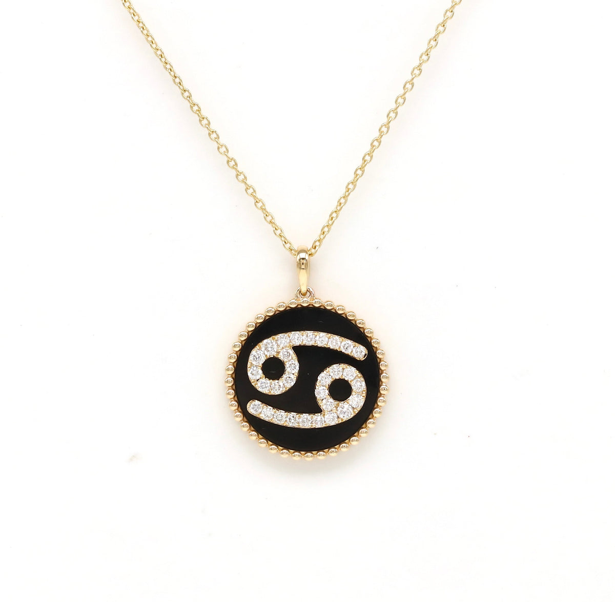 14K Gold Onyx & Diamond Cancer Zodiac Medallion Medallion   - Abtin & Co.