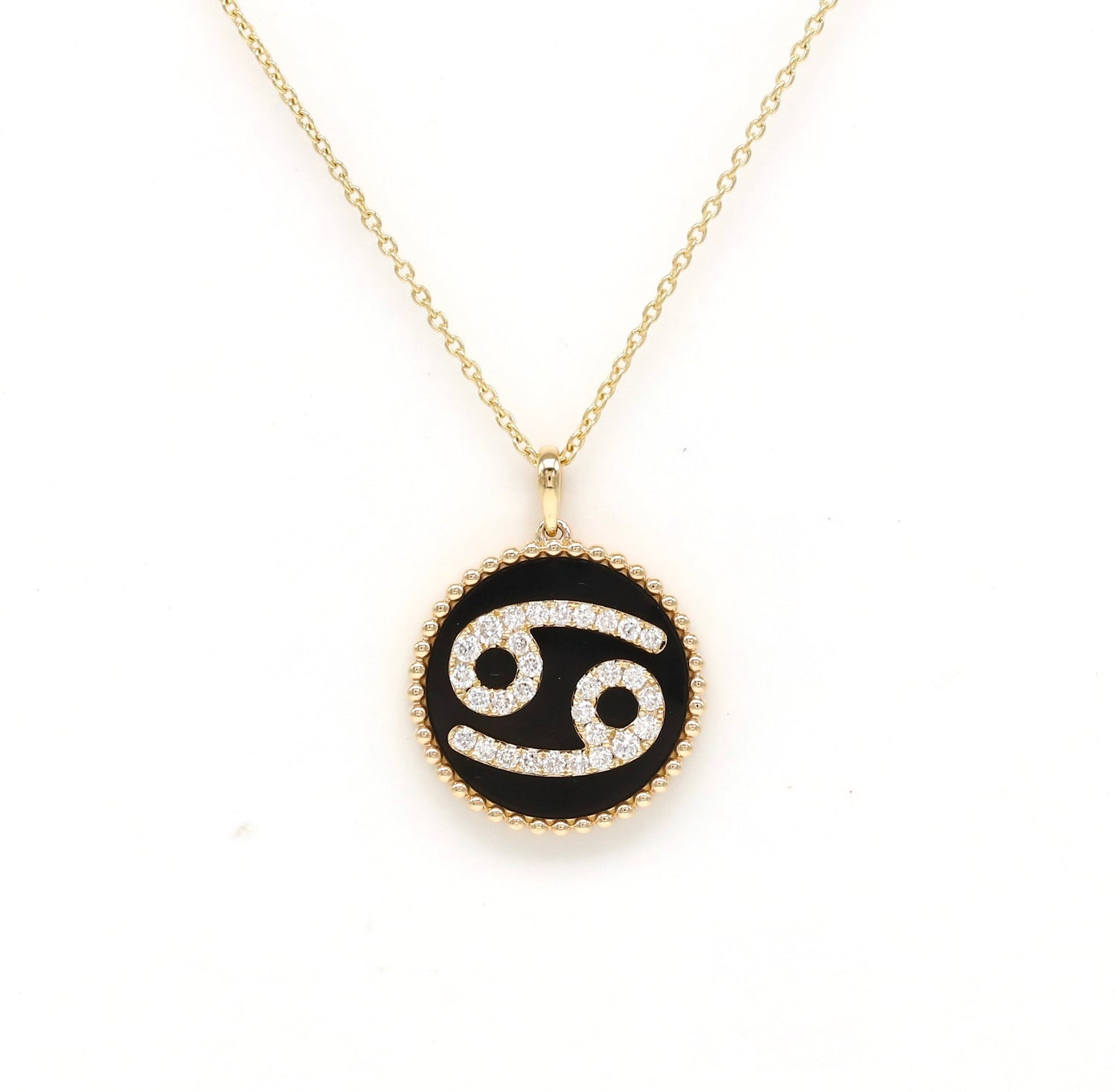 14K Gold Onyx & Diamond Cancer Zodiac Medallion Medallion   - Abtin & Co.