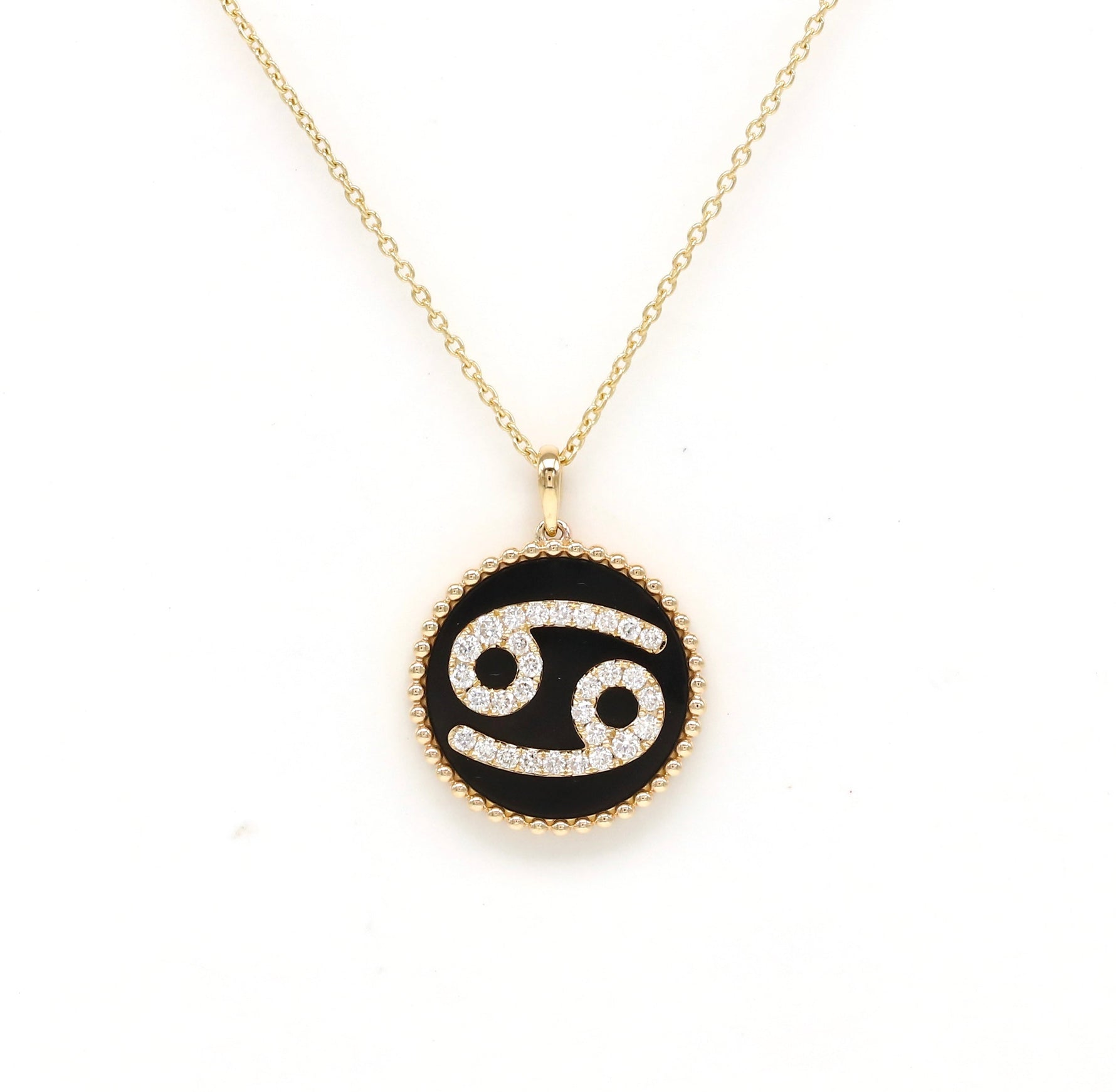 14K Gold Onyx & Diamond Cancer Zodiac Medallion Medallion   - Abtin & Co.