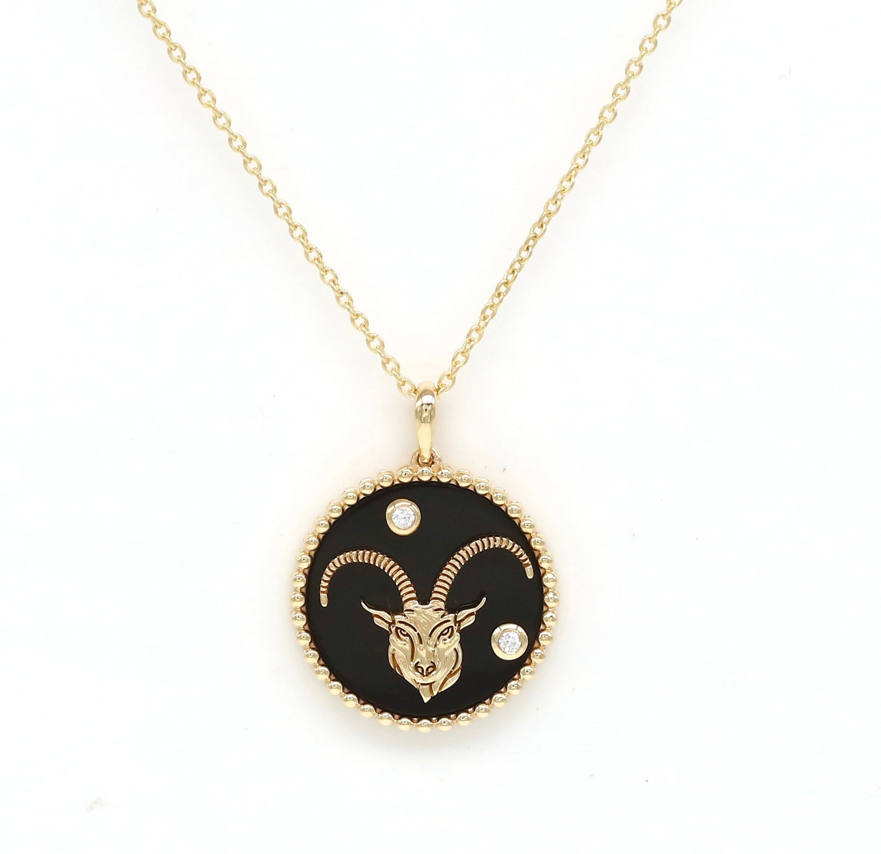 14K Gold Onyx & Diamond Capricorn Horoscope Medallion Medallion ALP-225Y-CAP.ON  - Abtin & Co.