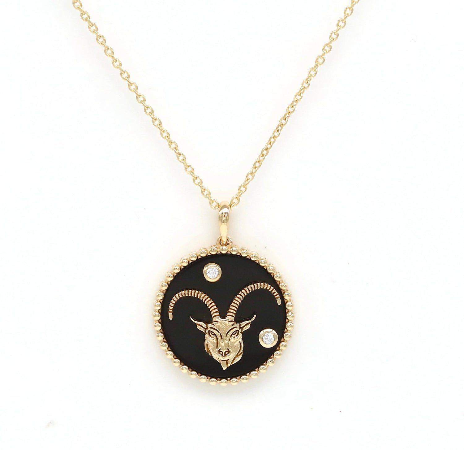 14K Gold Onyx & Diamond Capricorn Horoscope Medallion Medallion ALP-225Y-CAP.ON  - Abtin & Co.